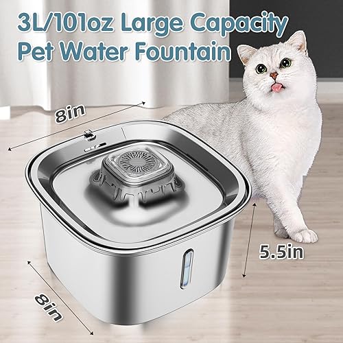 Miniatura 6 de UPSKY Fuente de agua para gatos de acero inoxidable, fuente para mascotas, dispensador automático de agua para perros con múltiples filtraciones,