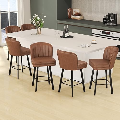 Miniatura 50 de Juego de 2 taburetes de bar giratorios de altura de mostrador, taburetes modernos de 26'' con respaldos y patas de metal, sillas de bar tapizadas,