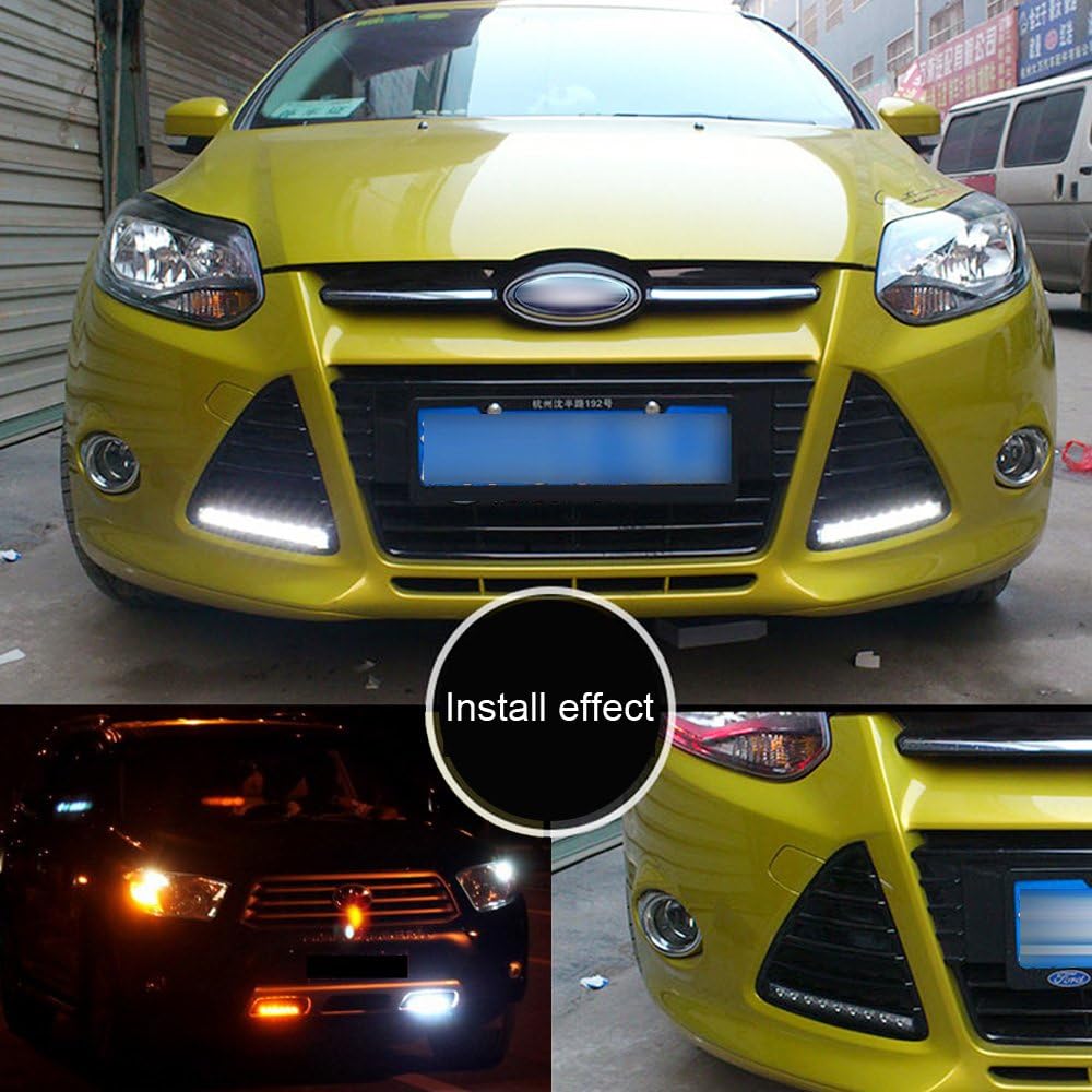 Car Universal Fit 9 LED High Power LED Daytime Running Lights DRL Kit Extreme Bright Spot Fog Lamp Turn Lights Xenon White (White and Yellow)