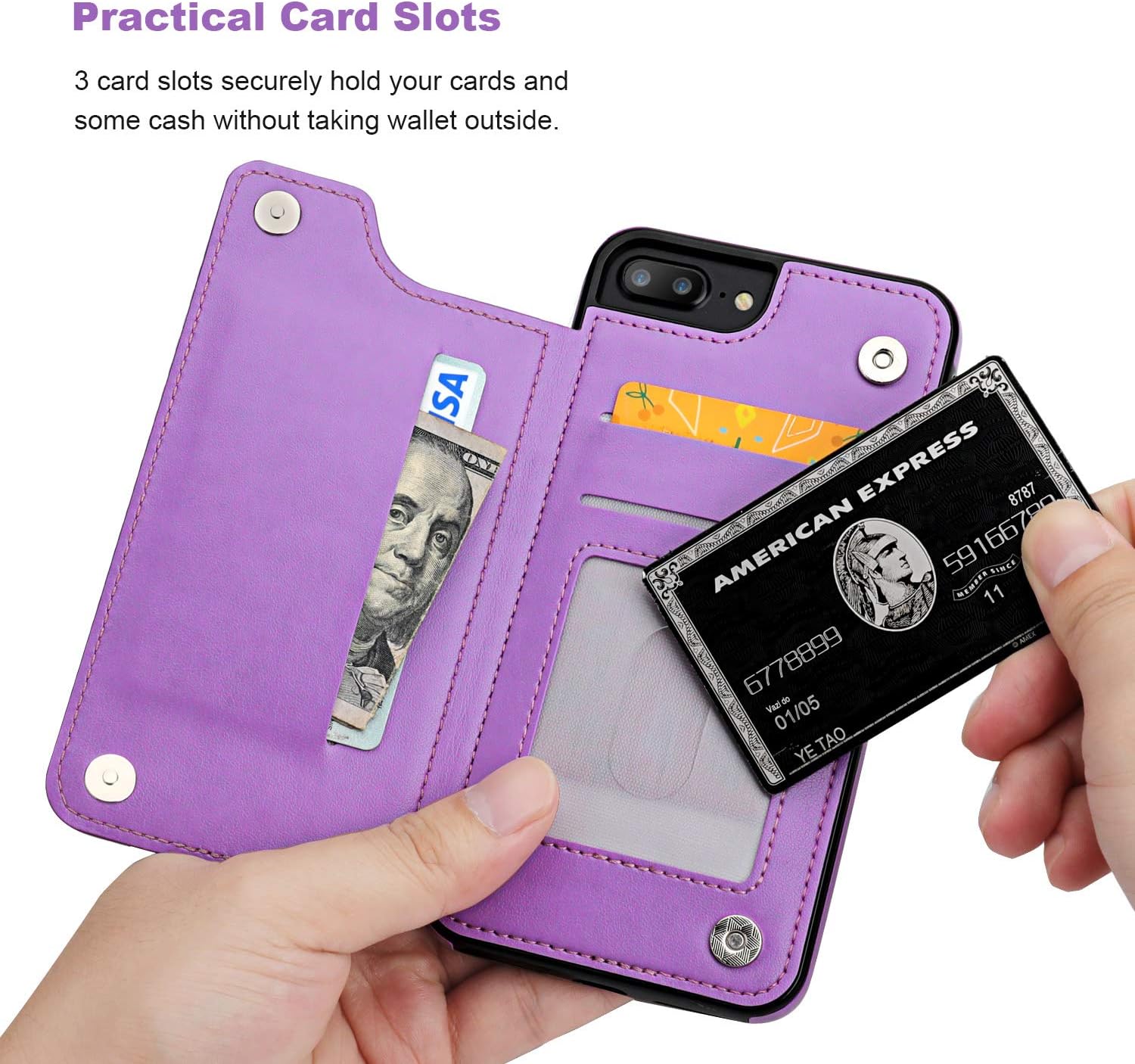 Vaburs iPhone 7 Plus iPhone 8 Plus Case Wallet with Card Holder, Embossed Mandala Pattern Flower Premium PU Leather Double Magnetic Buttons Flip Shockproof Protective Case(Purple)