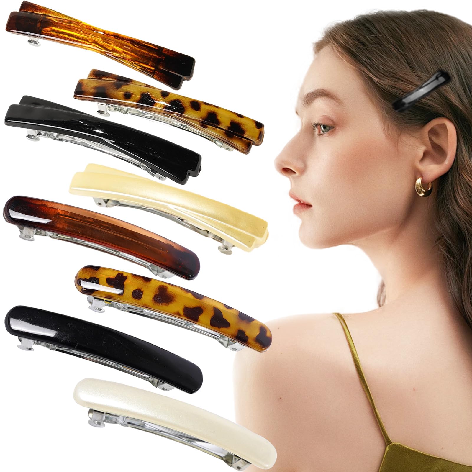 KuuGuu 8 PCS Tortoise Shell Hair Barrettes French Plastic Metal Hair Clips Strong Hold Grip Hair Clips Fashion No Slip Hair Accessories for Fine Thick