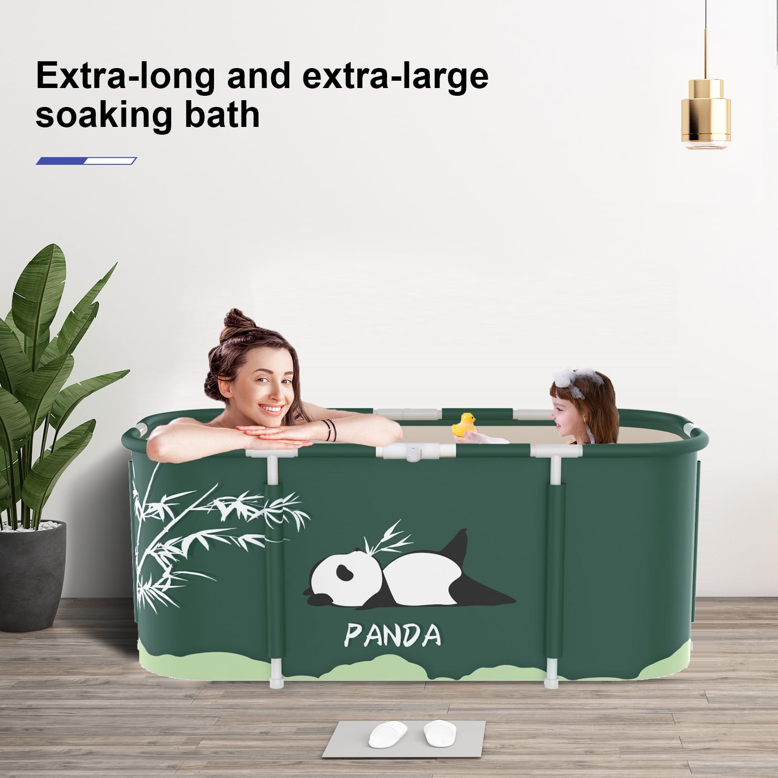 Baignoire Pliable 115x60x55cm, Baignoires Portable Pliage pratique, Pliante SPA Baignoire pour Petite Salle de Bain, Trempage Autoportante Enfant Adulte (Style panda)