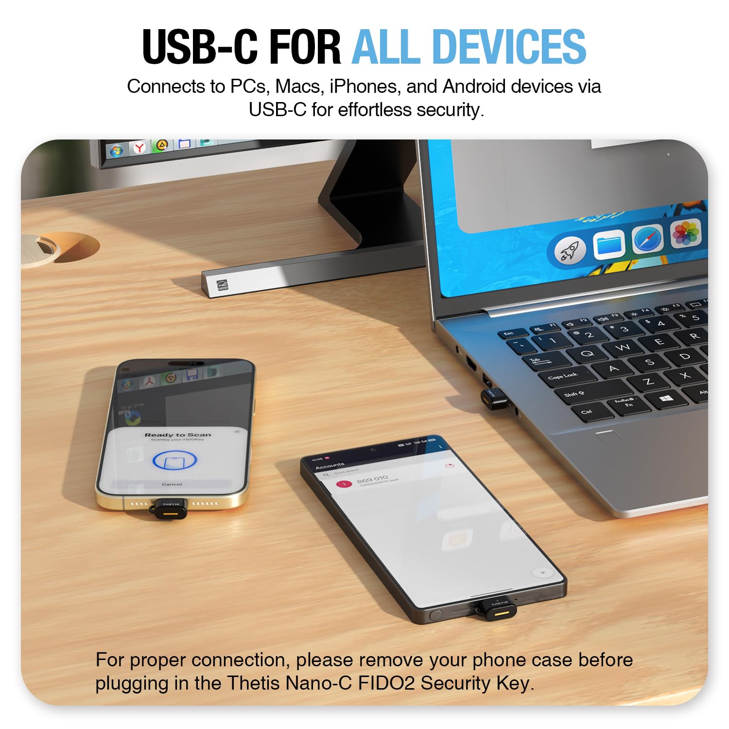 Thetis Nano-C FIDO2 - Dispositivo de Llave de Seguridad con USB Tipo C, TOTP/HOTP, FIDO2.0 autenticación de Dos factores 2FA MFA, Funciona con Windows/Mac/iOS/Android/Linux/Gmail/Facebook/GitHub