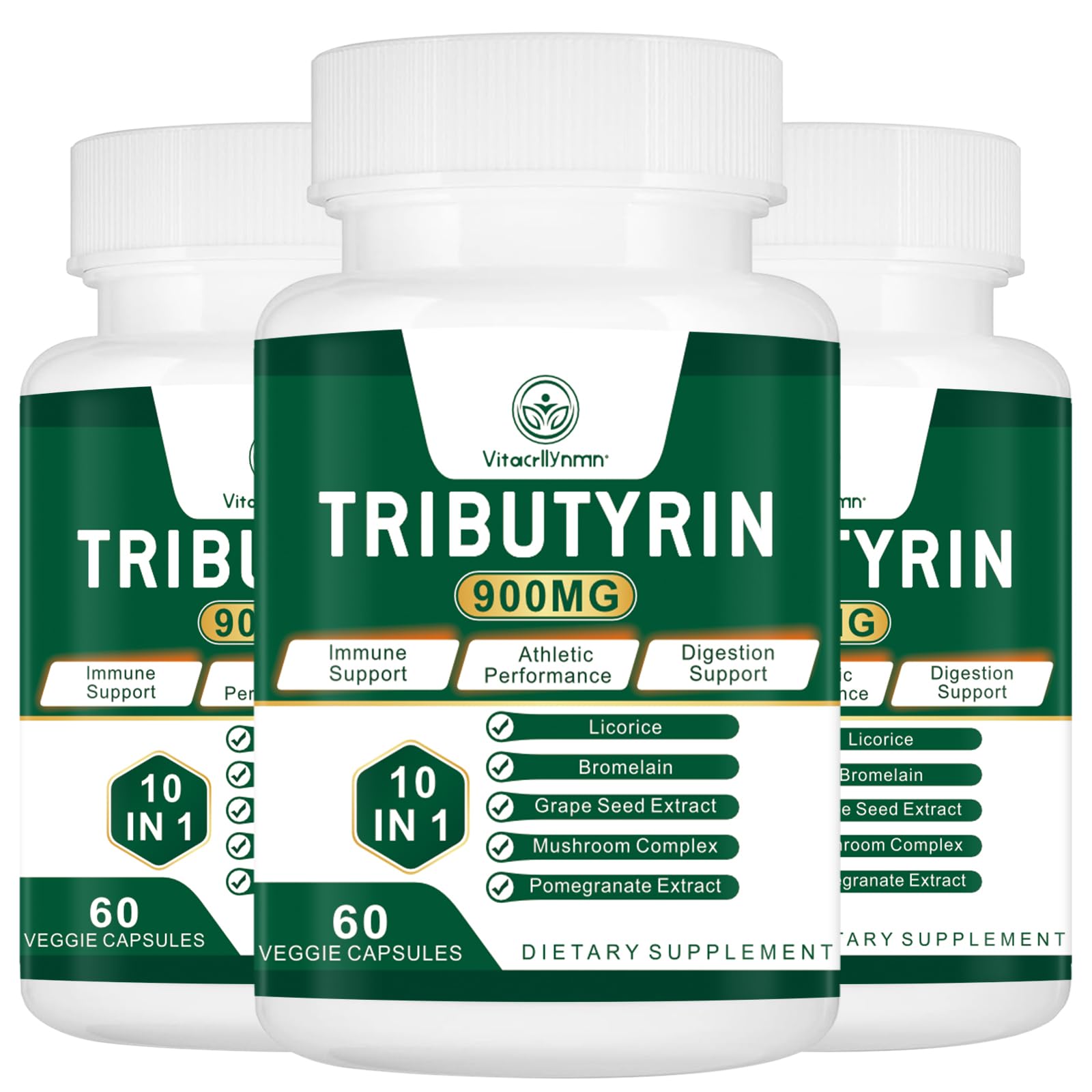 Tributyrin Supplement - Butyrate Precursor for Gut Barrier Support, Leaky Gut Support,Digestion 180 Count (Pack of 3)