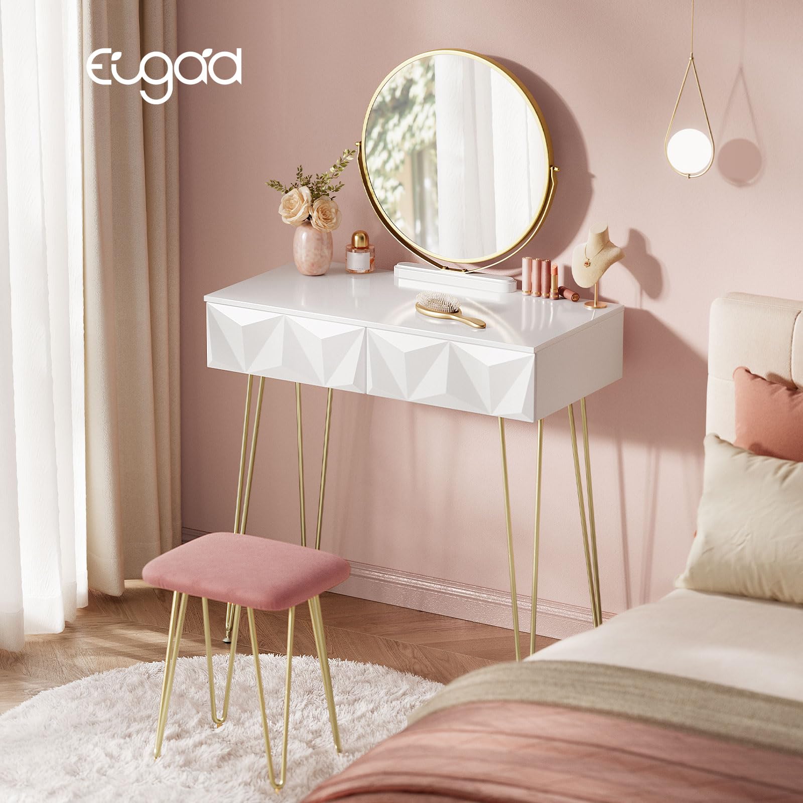 Nachtkastje Met 3 Laden Met Planken, Stil Ladedesign, Prachtige Poten In Houtkleur Opbergruimte In De Woonkamer En Slaapkamer Unieke Vorm En Minimalistisch Design Wit