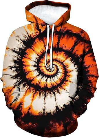 TiwBski Novelty Tie Dye Style Hoodies for Men Spiral Streak Print Sweatshirt Pullover