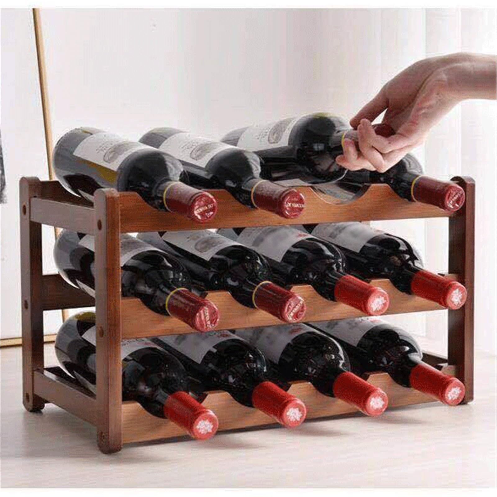 Soporte para vino Estante de madera for vino tres niveles, estante exhibición for, gabinete for casero pequeño Cocina(Pequeño)