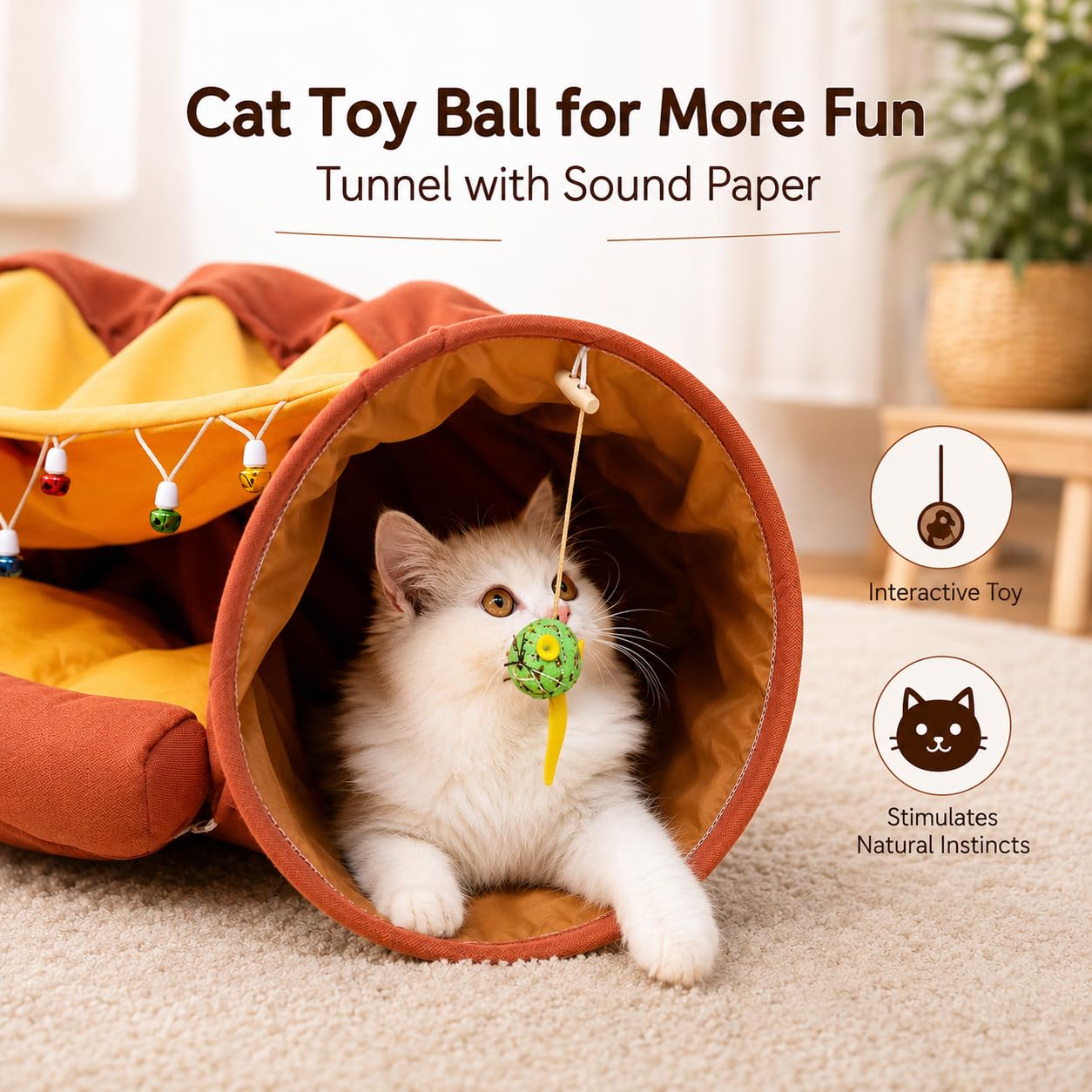 House Of Pets 2-in-1 Cat Bed and Tunnel, Scratch-Resistant Canvas, Collapsible Washable Cushion, Indoor Cozy Play & Rest Space for Small to Large Cats β Jazz Terracotta 4