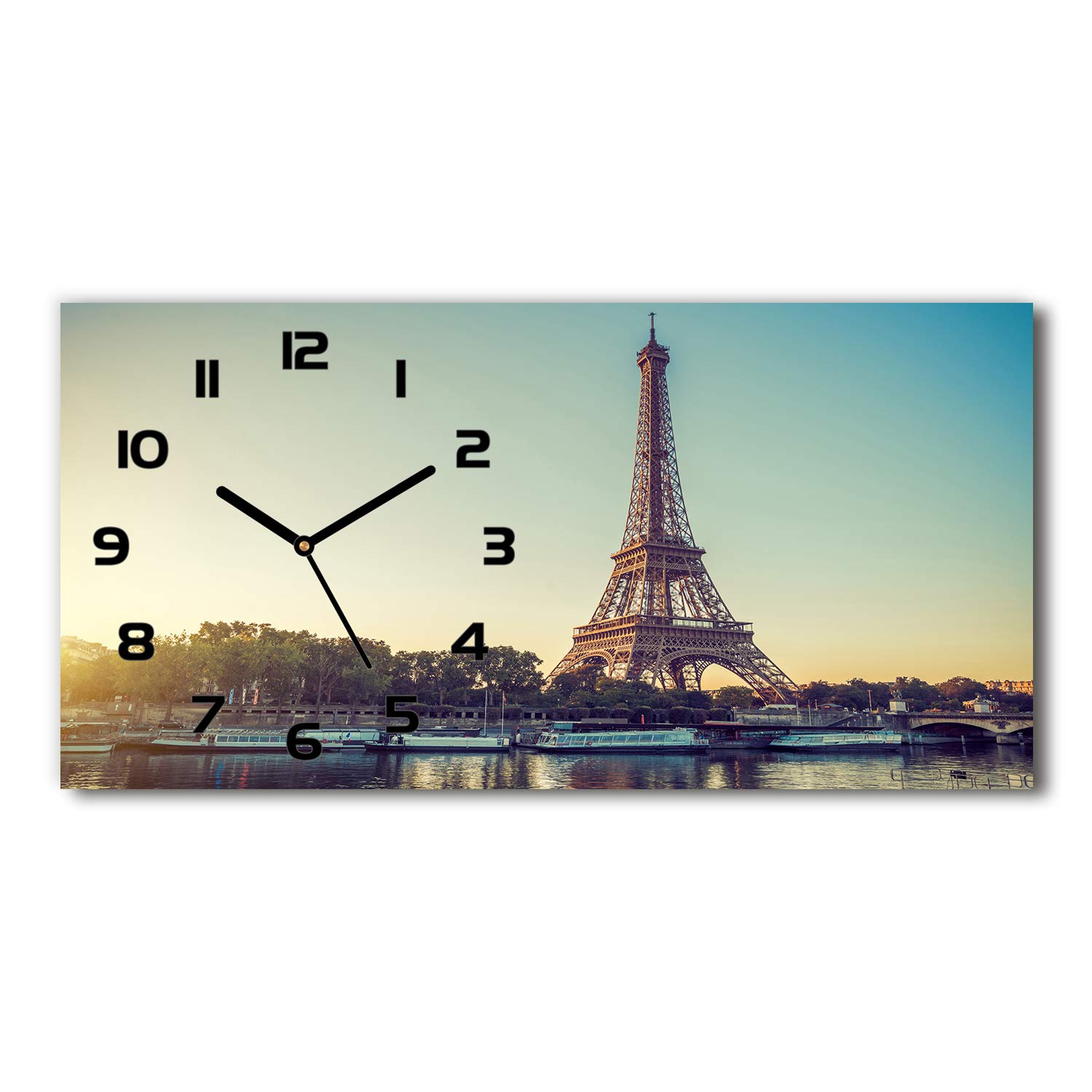Horloge en verre Paris Tour Eiffel 60x30cm pour un salon moderne et design