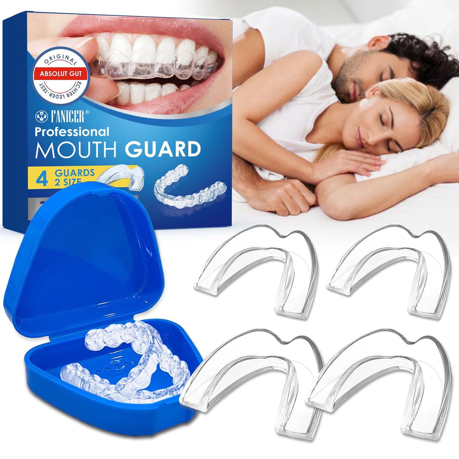 4 Piezas Férulas Descarga Bruxismo, Protectores Dentales Ajustables, Protector Bucal Bruxismo con Caja, Mejora La Férula para Roncar, Para la mayoría de los tipos de dientes, Transparente