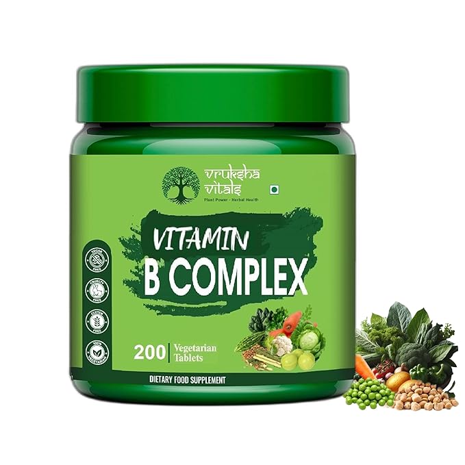 Vruksha Vitals Vitamin B Complex 100% RDA - 200 Tablets/Capsules - B Vitamins Supplement (B1, B2, B3, B5, B6, B7, B9, B12) (With Mecobalamine)