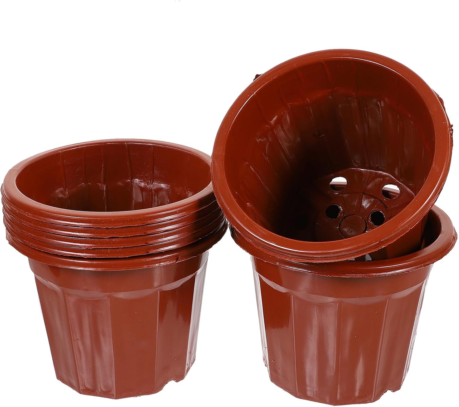 LIOOBO 25pcs Red Plastic Nursery Planter Pots, 12-Sided High-Edge Garden Flower Containers for Seedlings and Outdoor Planting