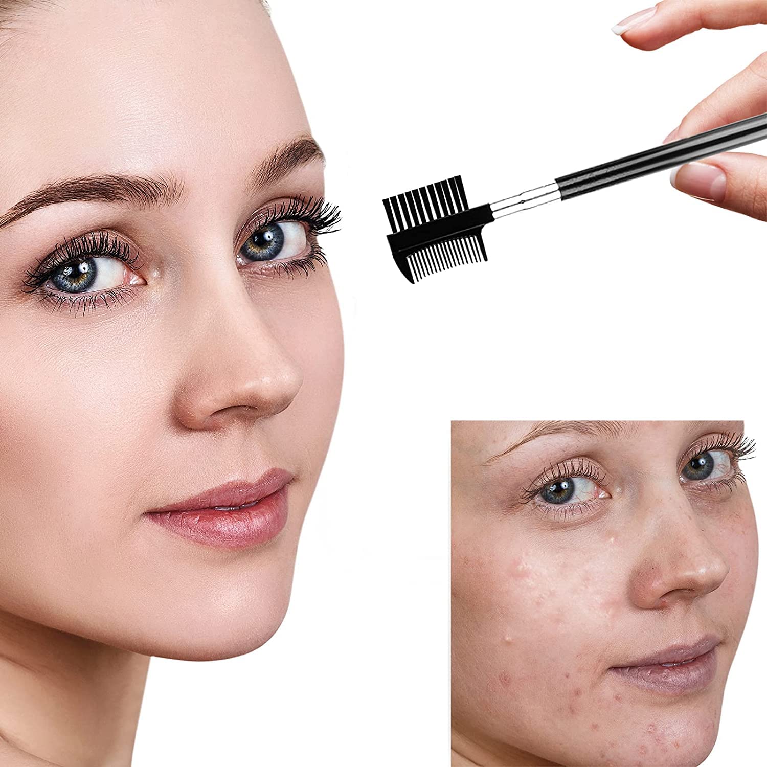 Sei Regina Makeup Eyebrow Brush & Eyelash Comb - Portable Eye Powder Foundation Brush, Beauty Cosmetic Tool for Professional and Travel 1
