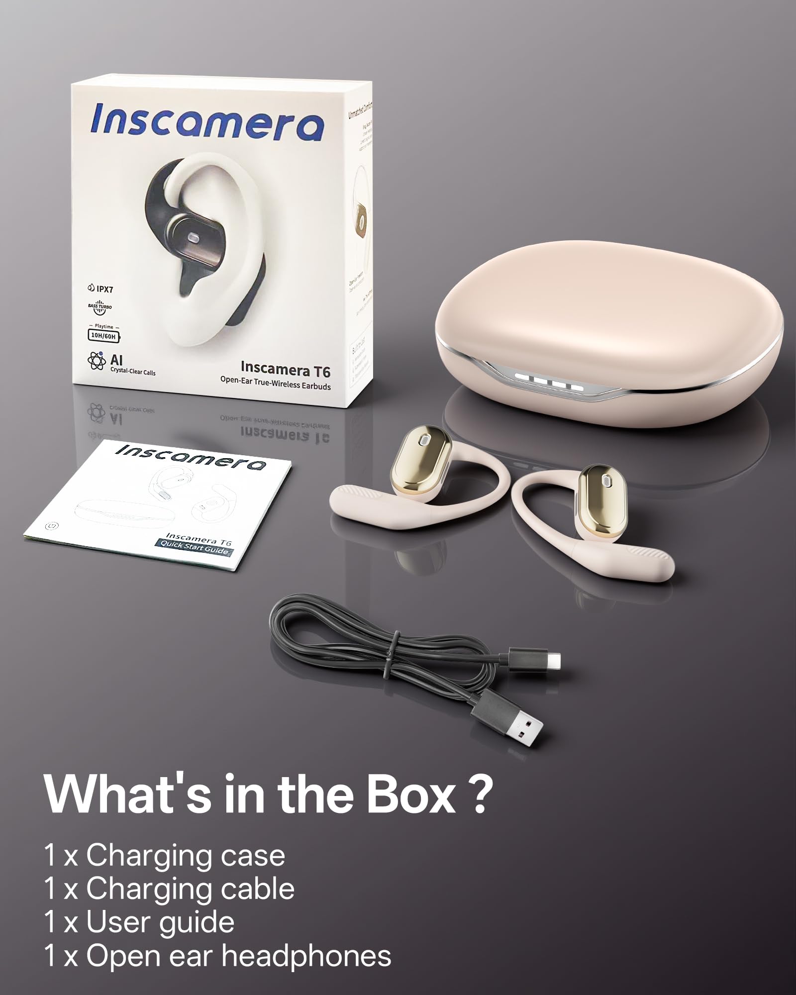 Cuffie aperte con ganci per le orecchie, auricolari wireless Bluetooth 6.0 con microfono, suono stereo, ultra-confortevoli, 60 ore di autonomia, auricolari impermeabili IPX7 per corsa e