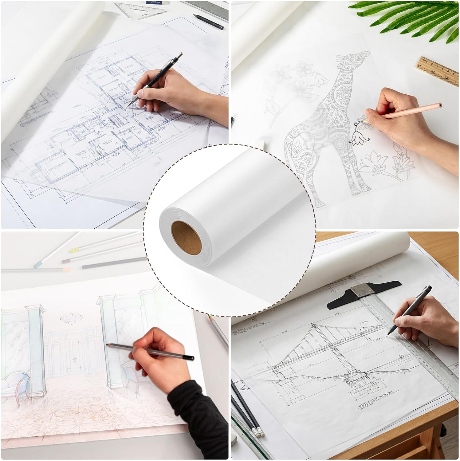 Tracing Paper Roll 36in x 35yd, White Trace Paper Pattern Paper Translucent Tracing Paper for Sewing, Drawing, Sketching, Gift Wrapping
