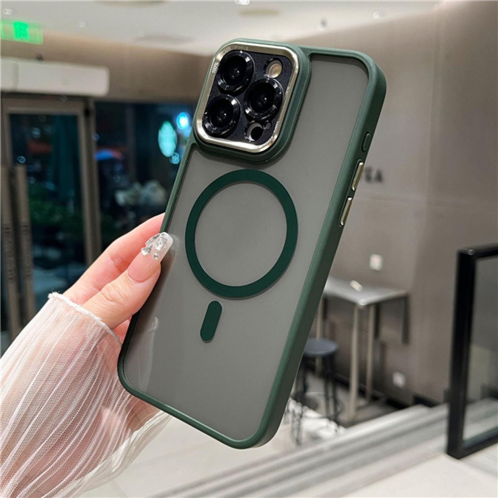 Coque iPhone 14 magnétique transparente anti-jaunissement verte rigide - 7