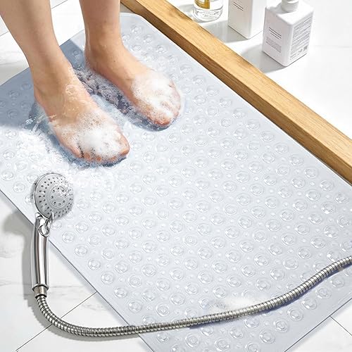 Miniatura 29 de Tapete extralargo para bañera antideslizante, azul marino claro suave para bañera de 40 x 16 pulgadas tamaño completo, tapetes largos para piso de