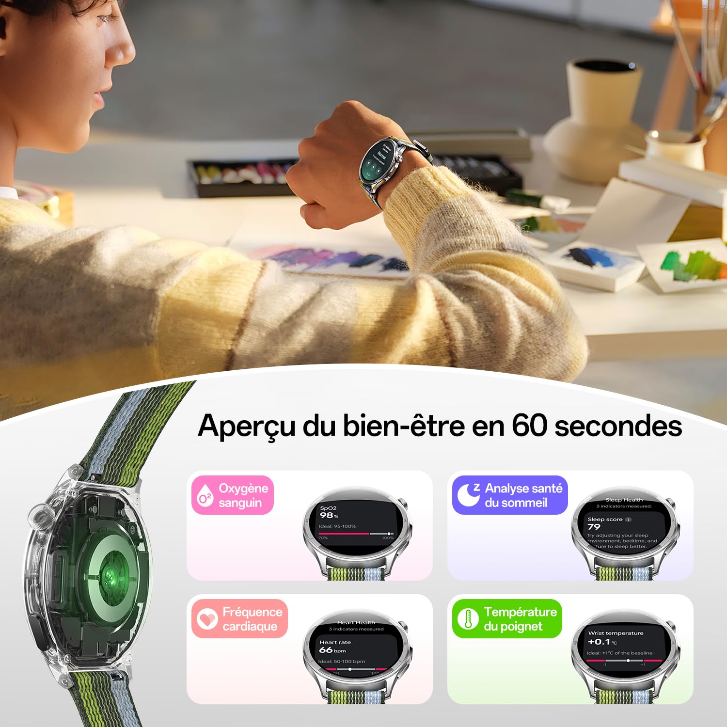 OPPO Watch S Montre ECG Acier 10Jours 3000Nits AMOLED, Silver Gleam