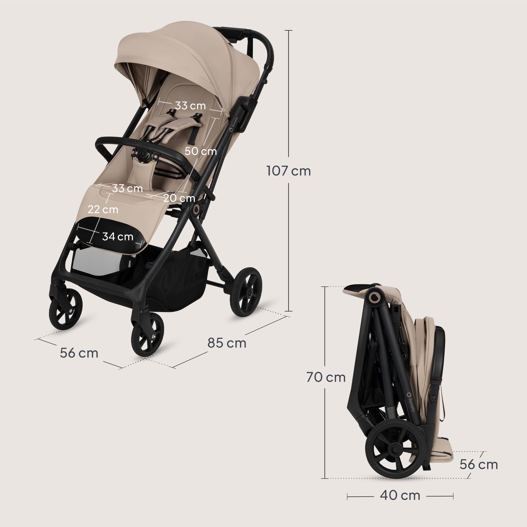 Lionelo Tansi Silla de Paseo Ligera y Carrito Bebé Compacto, hasta 22 kg, Plegado Automático con una Mano, Posición Reclinable, Ruedas GravelTech con Amortiguación, Capota Impermeablee, Mosquitera