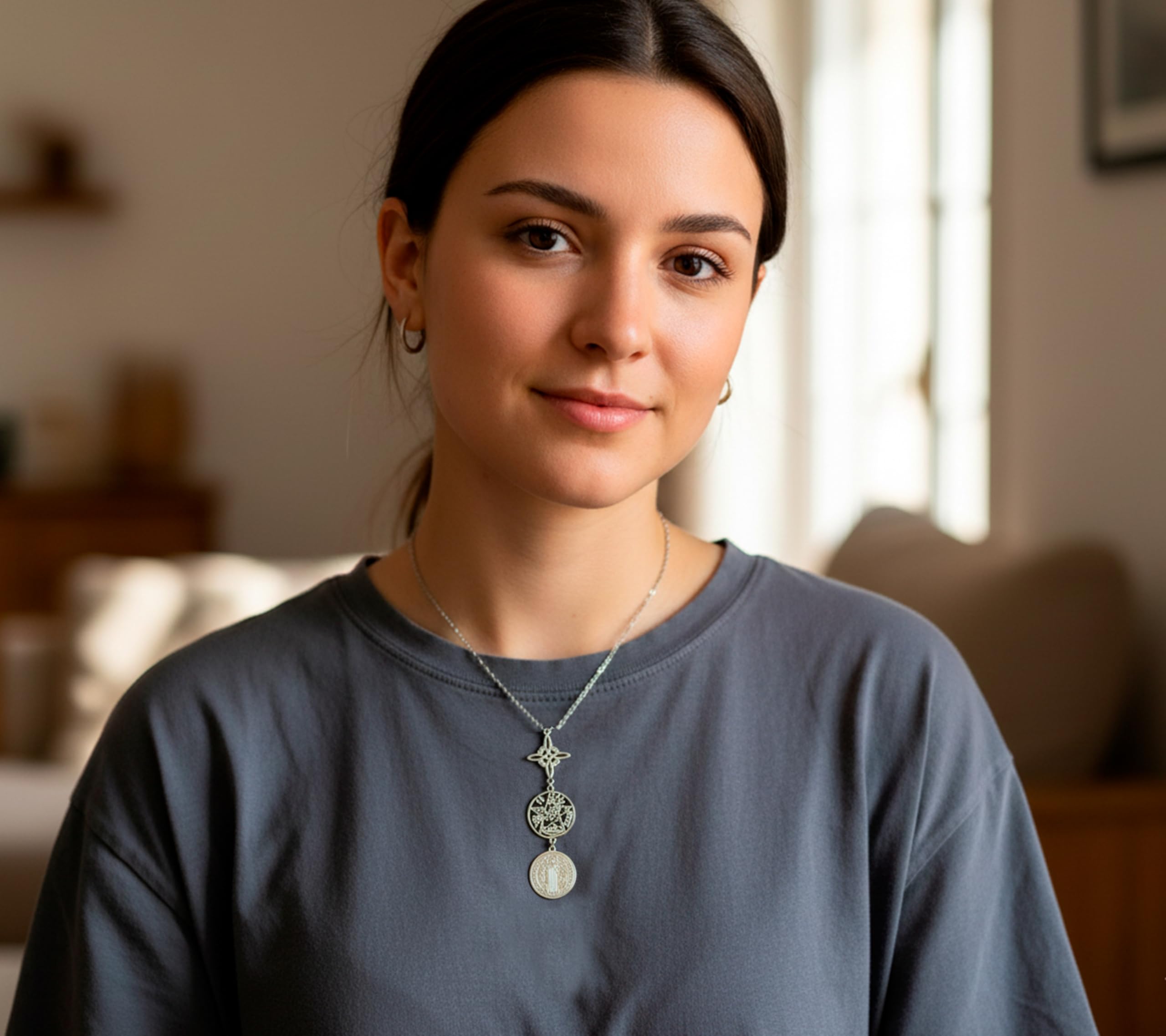 Only faith Collar de Mujer colgante Nudo de Bruja y Tetragramatón para Mujer Los 7 CHAKRAS, Colgante Largo de Símbolos Espirituales, Yoga Reiki Meditación Amuleto