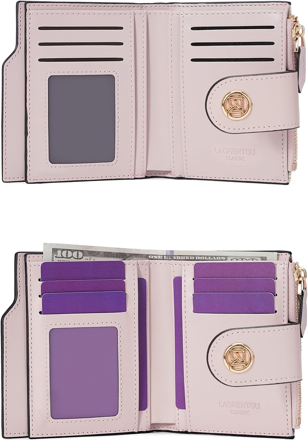 LAORENTOU Small Wallet for Women Soft Leather RFID Blocking Bifold Zipper Pocket Wallet Card Case Purse with ID Window - Image 8