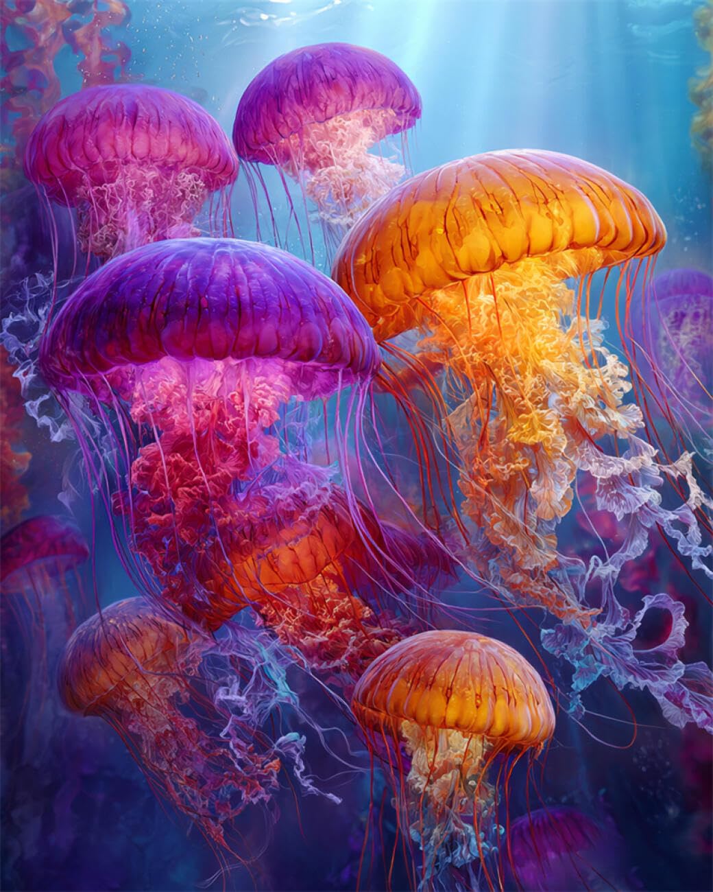 RKFLGEW DIY Bead Embroidery Kit Colorful Jellyfish 50x70cm