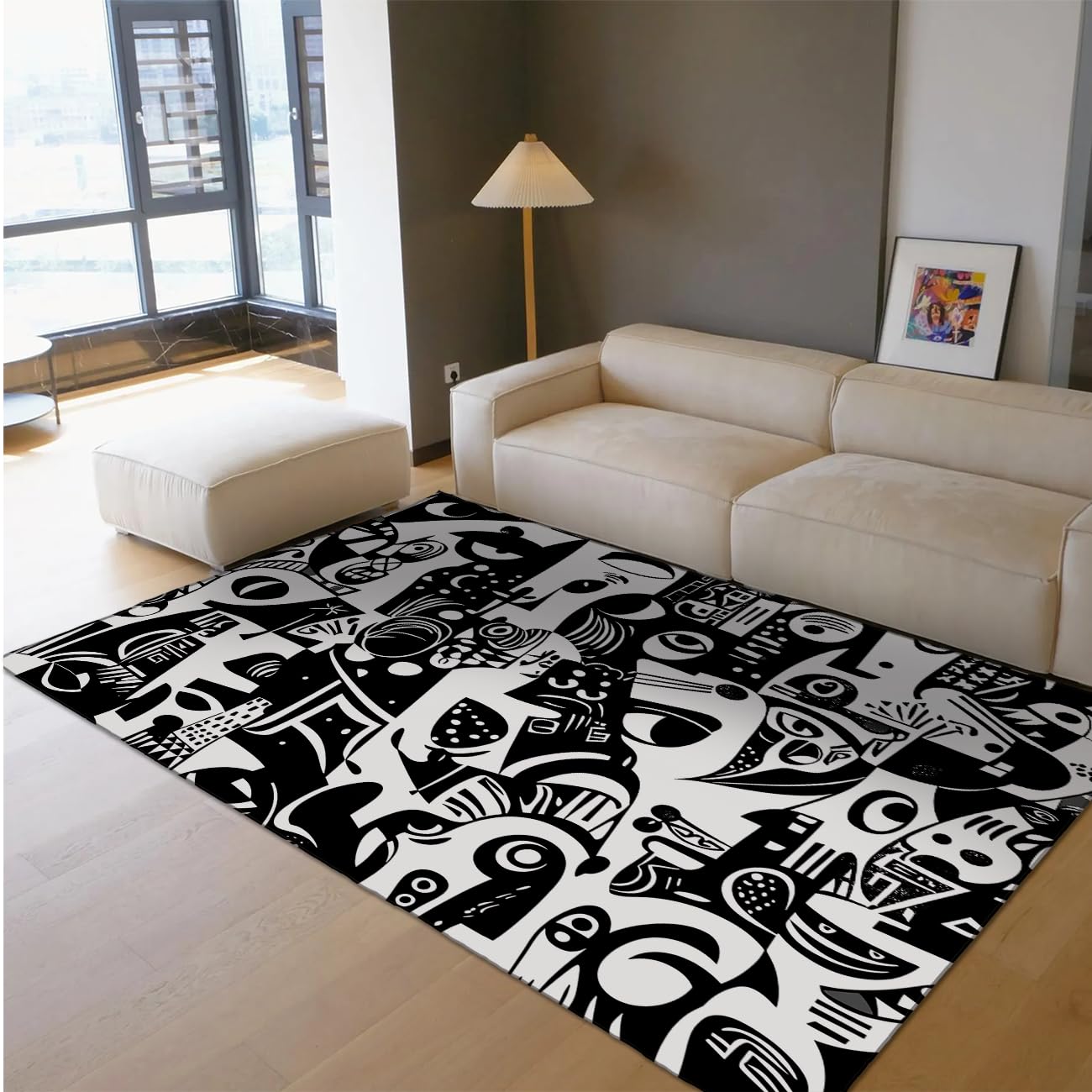 Czarno-białe dywaniki przemysłowe kubista dywan biurowy nadający się do prania w pralce dywan surrealizm nowoczesny minimalizm dywaniki wejściowe 140 x 200 cm