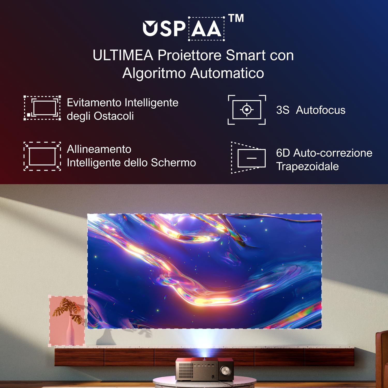 ULTIMEA Proiettore 4K Supportato con Auto Focus/6D Keystone, Proiettore 1080P Nativo Home Cinema con 900 ANSI, Evitamento degli Oggetti, Proiettore WiFi 6 Bluetooth per iOS/Android/TV Stick