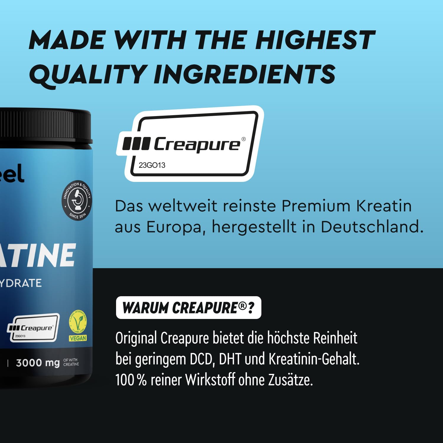Creatin Monohydrat 500g (Creapure®) - 99,99% reines Mikronisiertes Pulver - 146 Portionen Kreatin Monohydrat - Premium Rohstoff aus Deutschland - Laborgeprüft in Deutschland hergestellt