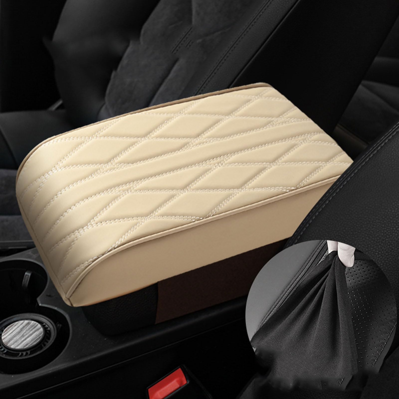 SBFGH Center Console Cover for Range Rover Sport ⅠⅡ Ⅲ L320 L494 2005-2022, Leather Car Center Console Cover Armrest Heighten Cover Car Accessories,B Beige
