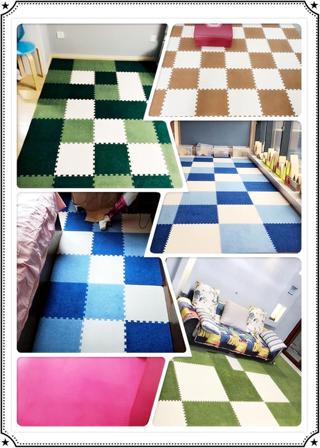 Dalles de Moquette emboîtables - Paquet de 10 pièces, Tapis Puzzle en Mousse de 30 x 30 cm, à Poils Courts, Noirs et Blanc cassé, adaptés aux Maisons, Bureaux, salles de Jeux pour Enfants, f