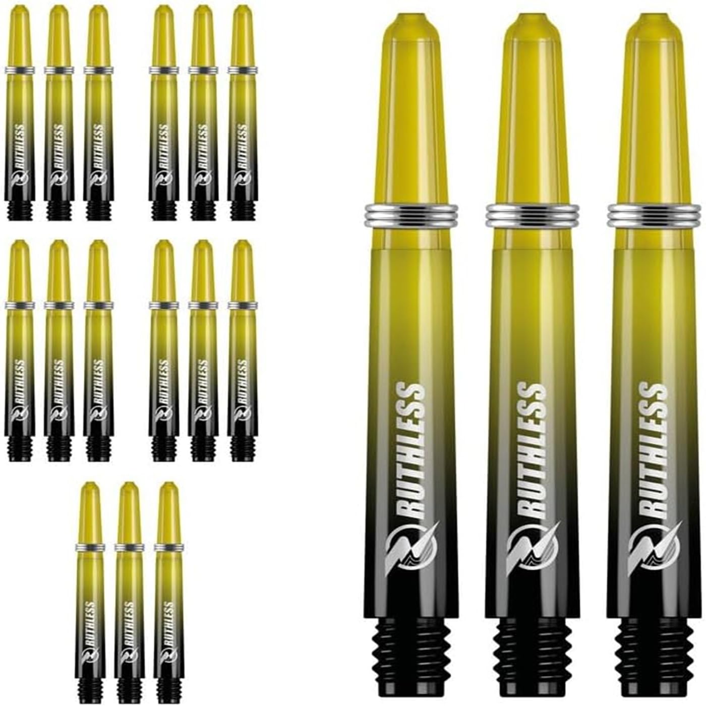 RUTHLESS Deflectagrip Polycarbonate Dart Shafts | Durable Stems with Springs in Tweenie Length, 40mm, Black & Yellow, 5 Sets (5XS1591)