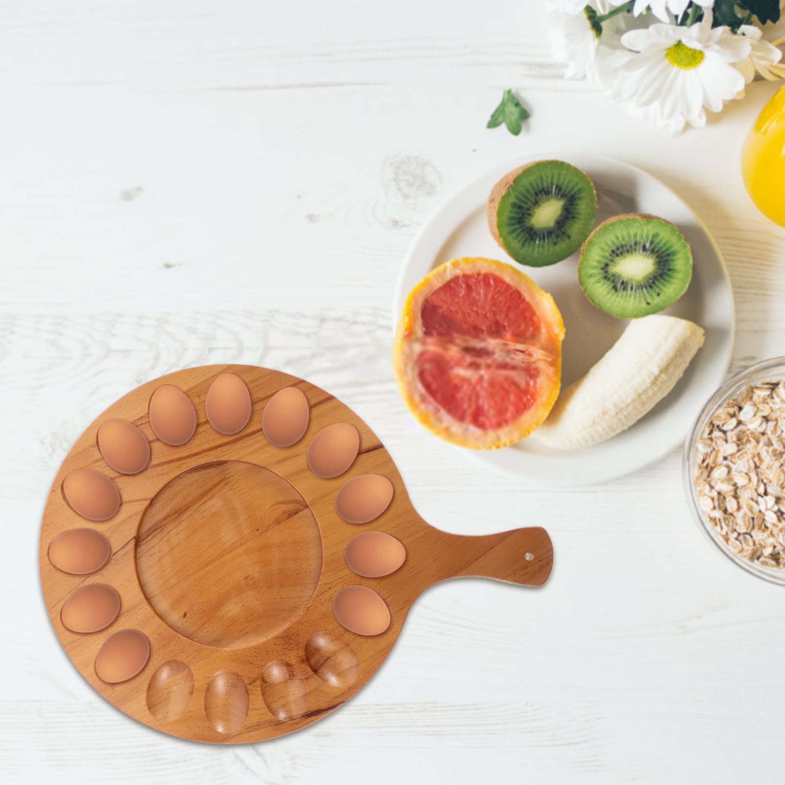 Mipcase Bandeja de Huevos de Madera Organizador de Nevera de Huevos dispensador portahuevos Bandeja de Huevo rellena de Madera Platos de Huevos Rellenos huevera para Nevera Marrón Claro