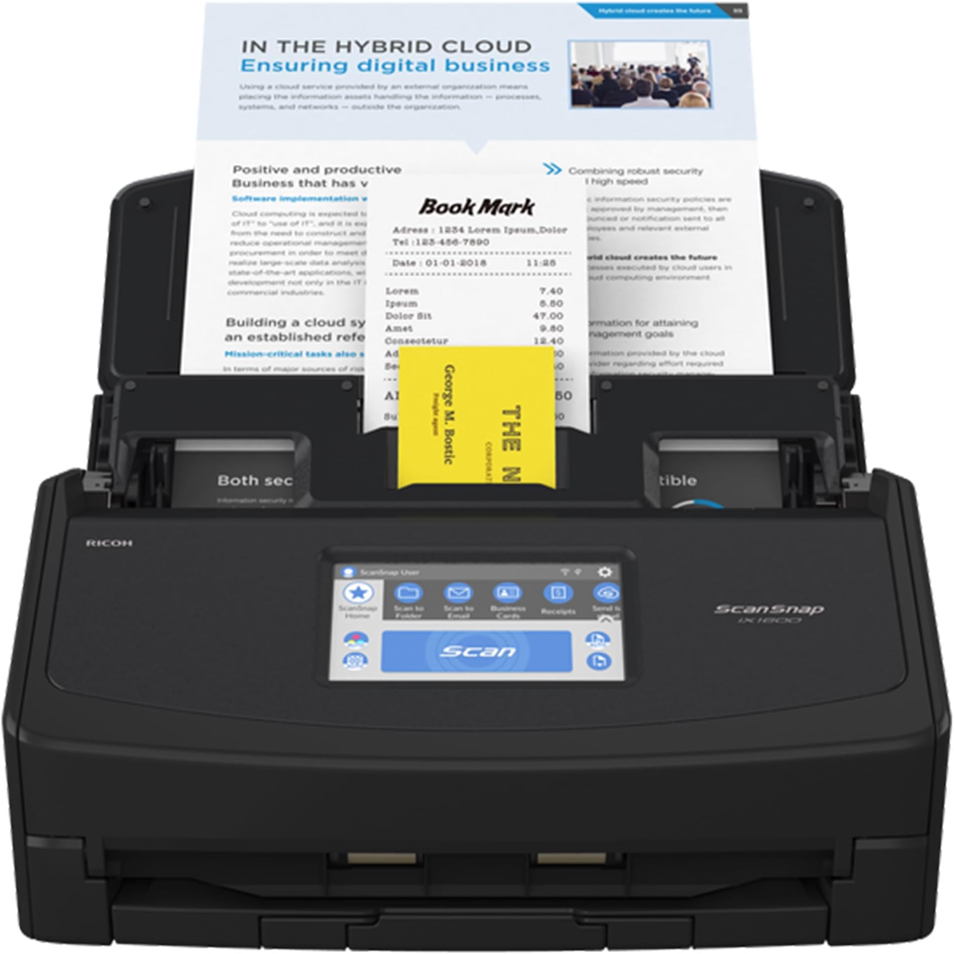 ScanSnap iX1600 Black Document Scanner 5GHz - Desktop, Double Sided with WiFi, Touchscreen, USB 3.2, ADF, Standard Sizes : A4, A5, A6, B5, B6, Business Card, Post Card, Letter, Legal and Custom Sizes