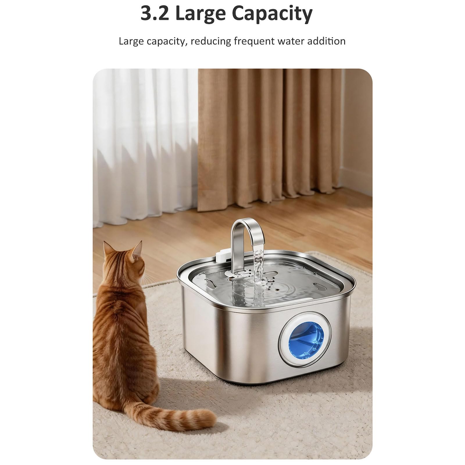 Fuente para Gatos de Acero Inoxidable con arqueado