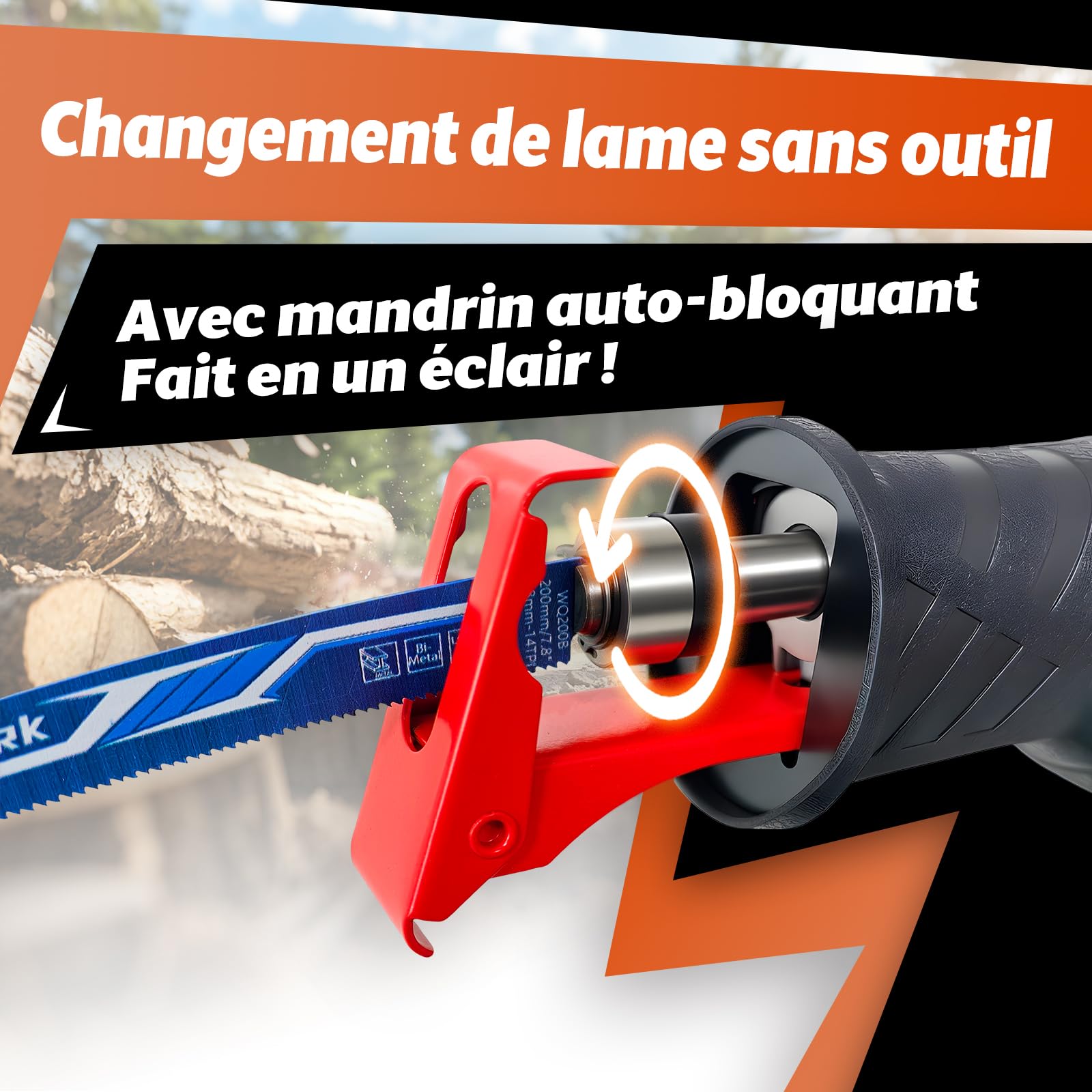 FANZWORK Scie sabre électrique 1100W – Scie alternative avec 0–2500 SPM, LED, Lame Incluse, Câble de 4 m – Pour le bois, le Métal et le Plastique, etc. – Changement de lame sans outil