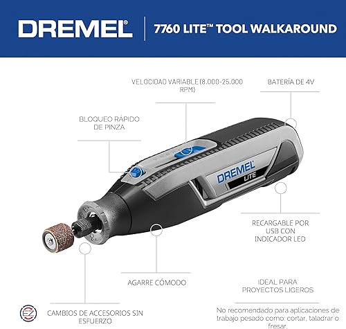 Miniatura 2 de Dremel Lite 7760 N/10 - Herramienta rotatoria inalámbrica de iones de litio de 4V, kit multipropósito de velocidad variable, carga USB, cambios