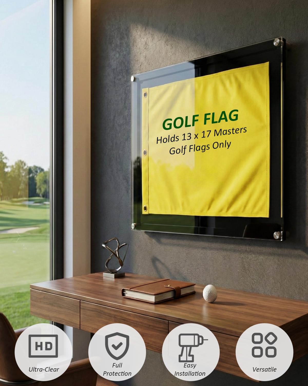Acrylic Golf Flag Display Frame for 13" x 17" Golf Flags, Clear Shadow Box for 15 inch x 19 inch, Photos & Certificates – Wall Mount Display Case(Only for Masters Flag, Flags Not Included!)