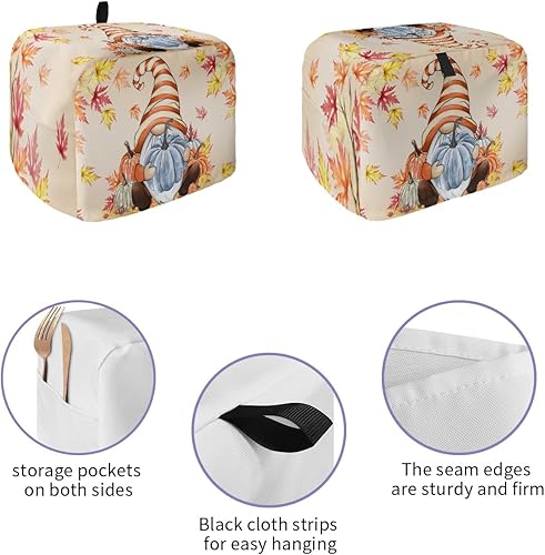 Miniatura 2 de Cubierta antipolvo para tostadora de otoño, 2 rebanadas, gnomo de hoja de arce con calabazas azules y naranjas para hacer pan, fundas para