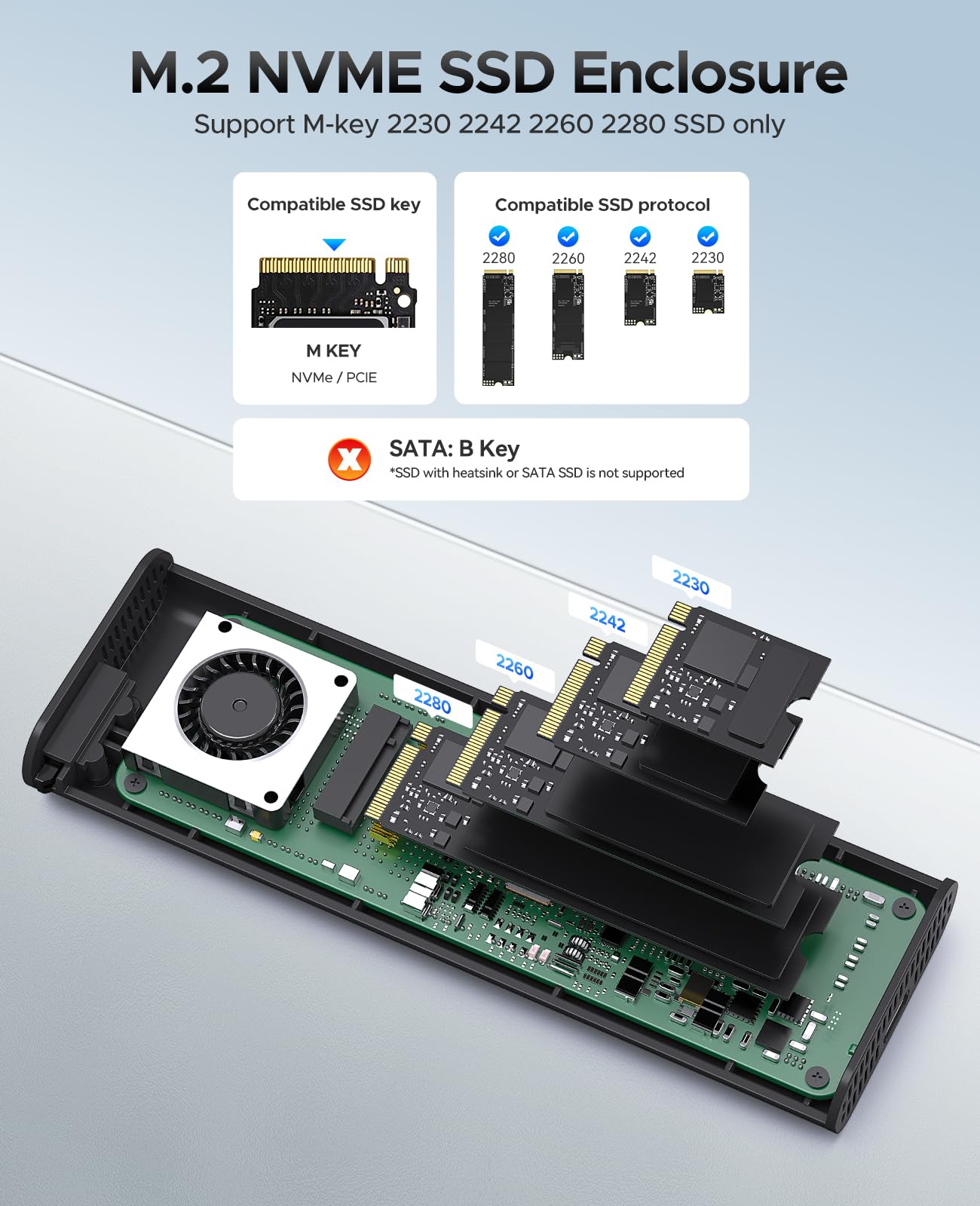 ORICO Alloggiamento SSD da 40 Gbps M2 compatibile con USB4 Thunderbolt 4/3, fino a 3100 MB/s NM2 NVMe adattatore per 2230 2242 2260 2280 (M Key) SSD alloggiamento in alluminio COM2