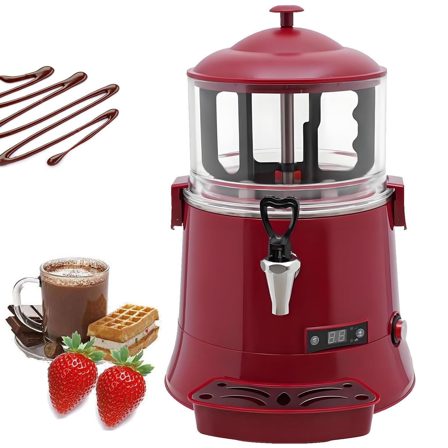 HCZKIUJY Commercial Hot Chocolate Maker with Adjustable Temperature and Stirring Function for Restaurants Bakeries Cafes Family Use (Red 5L)