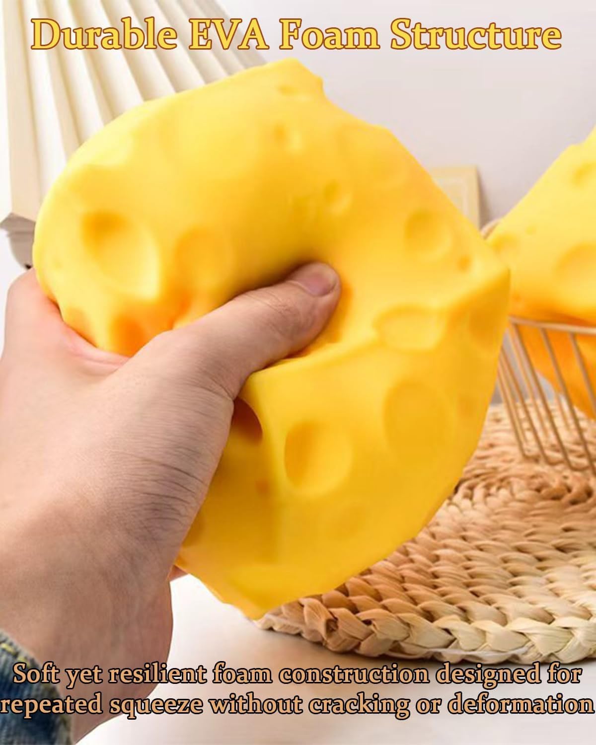Jumbo Cheese Squishy Big Giant Cube Block Slow Rising Large Squeeze Toy Squeezable Stress Relief Rebounding Sensory Fidget for Kids Adults Autism ADHD Novelty Yellow Soft Rebound Gift Favors(3.9IN2)