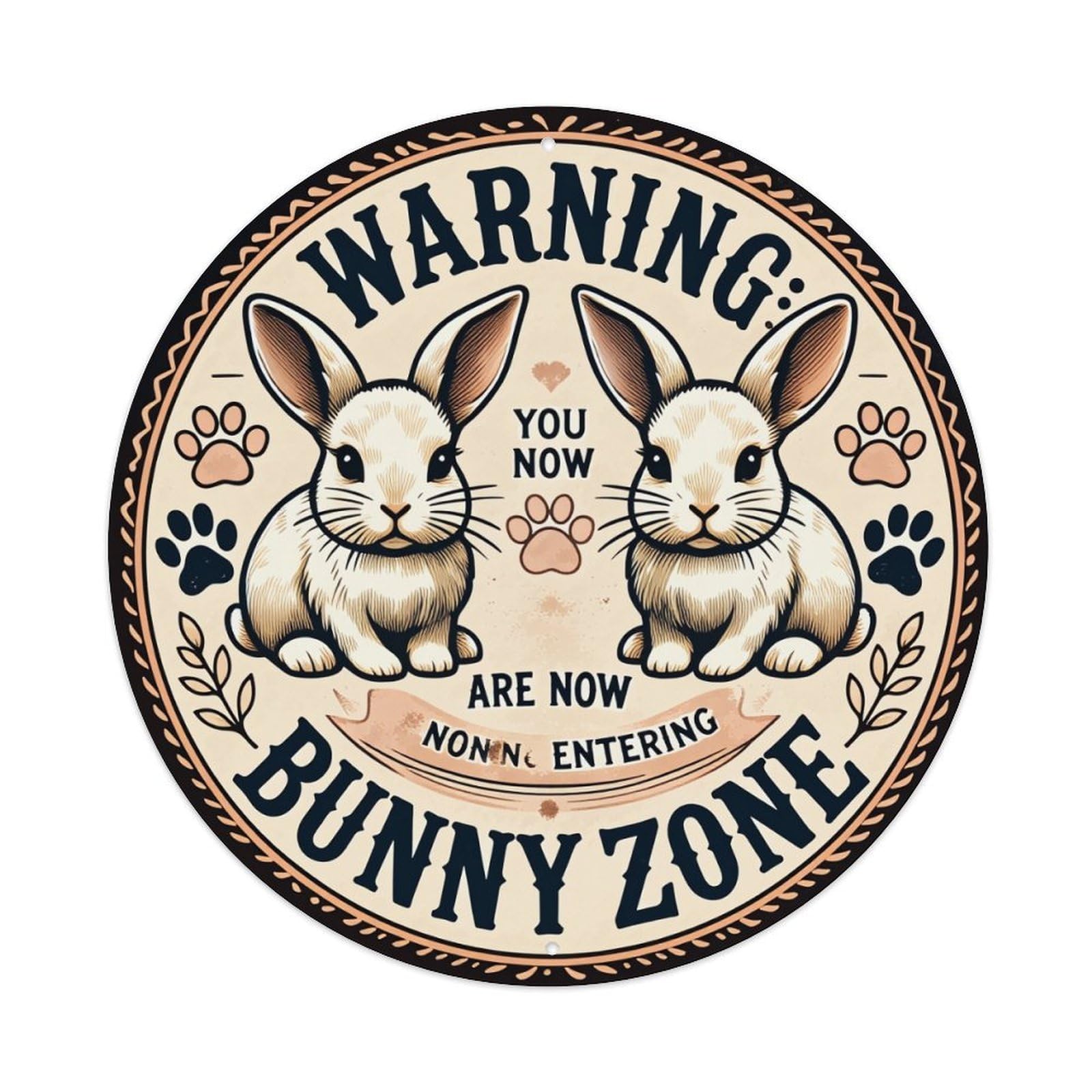 Warning Bunny Zone Sign Pattern Round Tin Sign Retro Metal Sign for Cafe Bar Pub Home Game Room Gym Club Wall Decoration Vintage Metal Poster 8x8 Inch