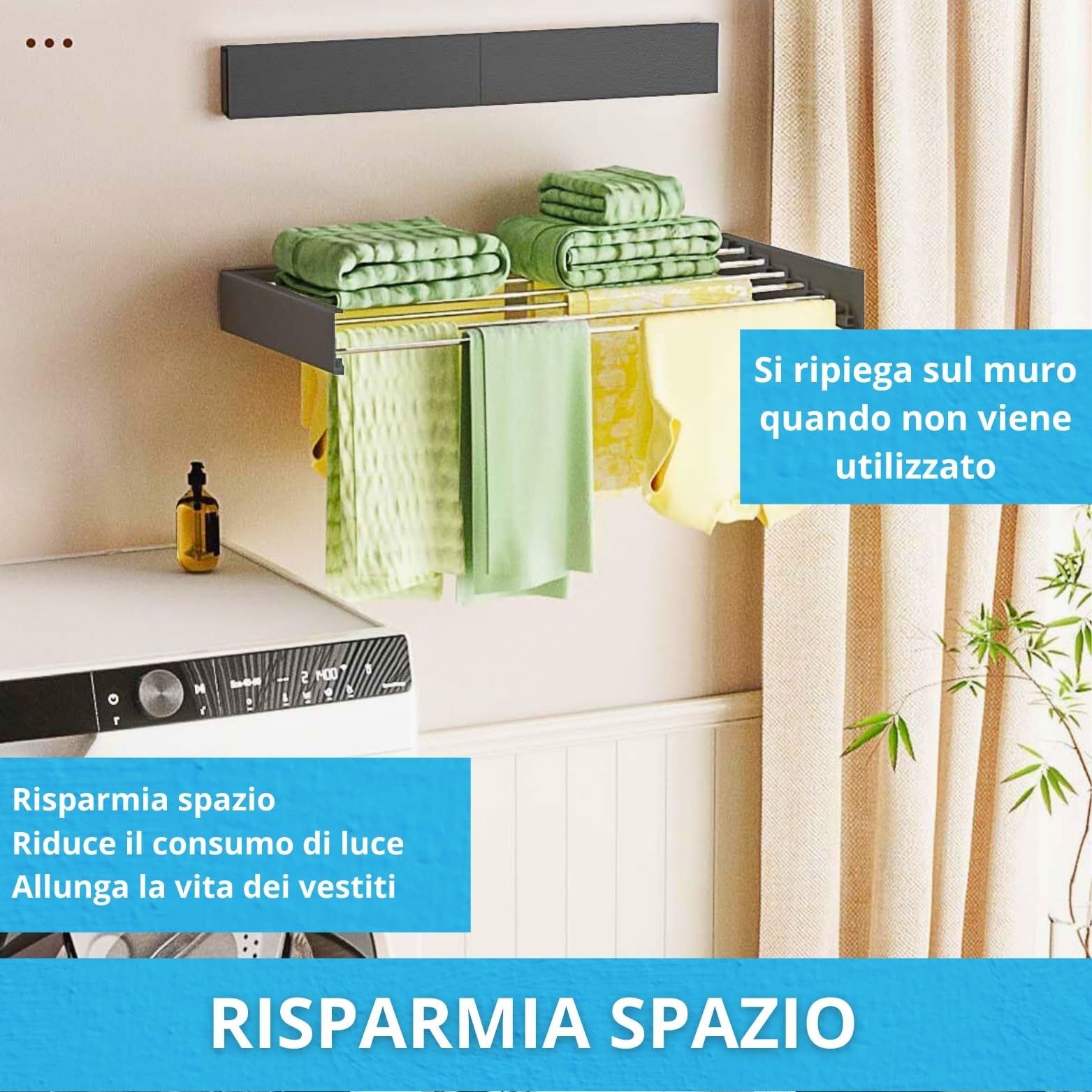 Stendino da Parete Pieghevole Estensibile Retrattile 80 cm con 24 Pinze Stendibiancheria da Muro Richiudibile Antiruggine Interno Esterno Salvaspazio