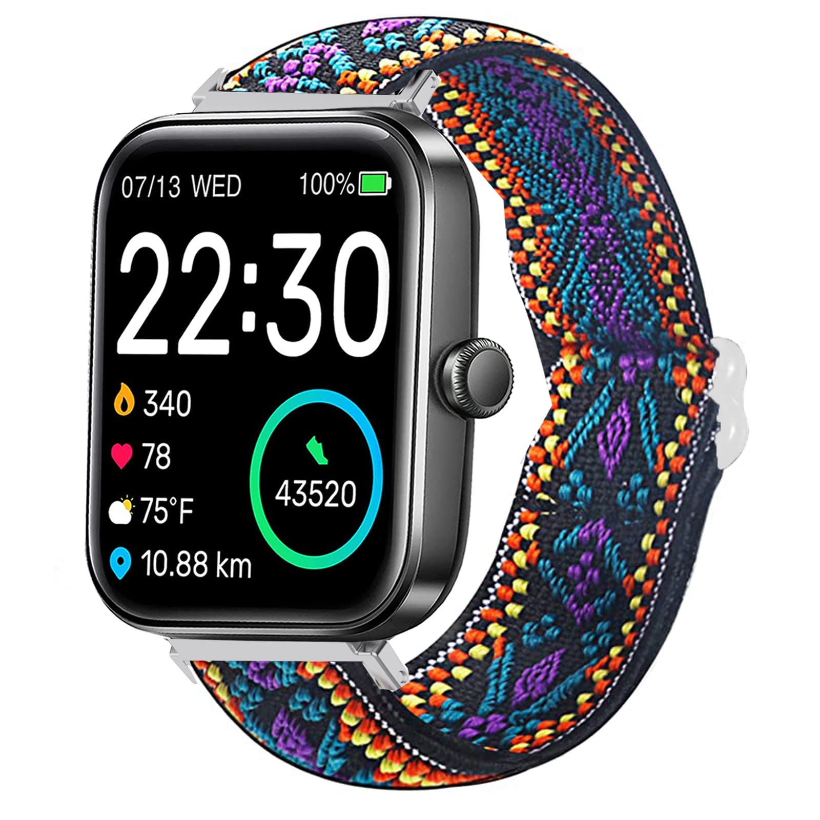 Lamshaw Stretch Elastics Nylon Adjustable Replacement Strap Accessories Compatible for SKG V7 Smart Watch/TOZO S2 44mm Watch/Boean ID207 Watch/GGZZ