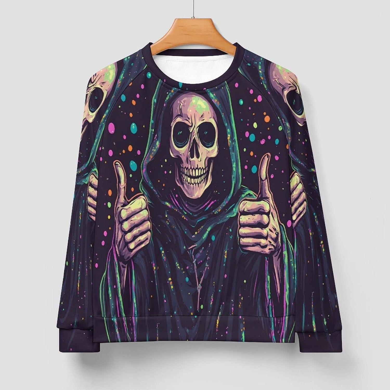 Death Skull Men's Sweatshirt Crew Neck Sweater Long Sleeve Pullover Tops Casual Wear