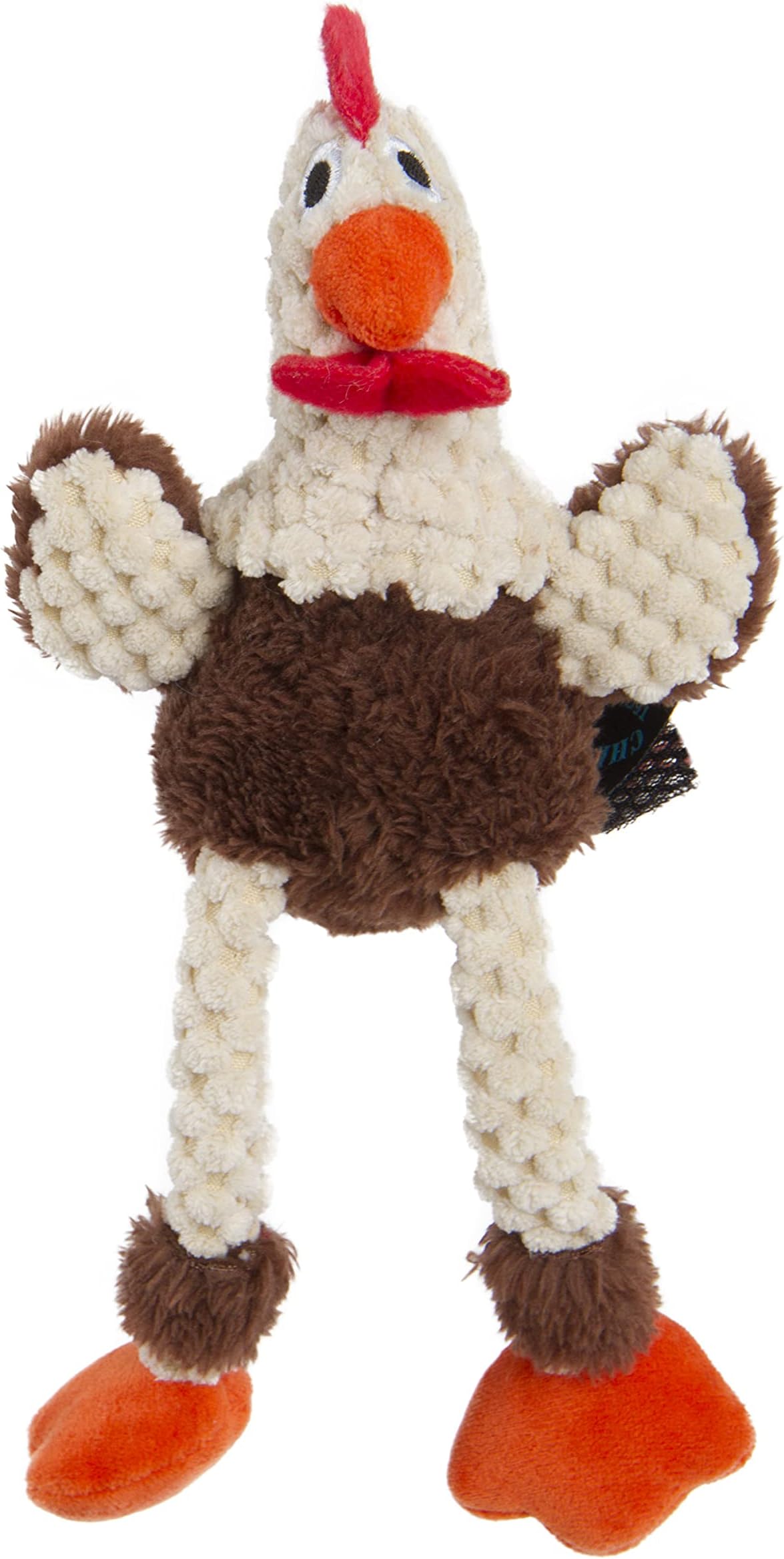 Checkers Just for Me Skinny Rooster Squeaky Plush Dog Toy, Chew Guard Technology - Brown, Mini