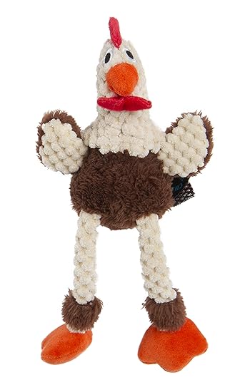 goDog 70671 Just for Me Skinny Brown Rooster Plush Squeaker Dog Toy, Small
