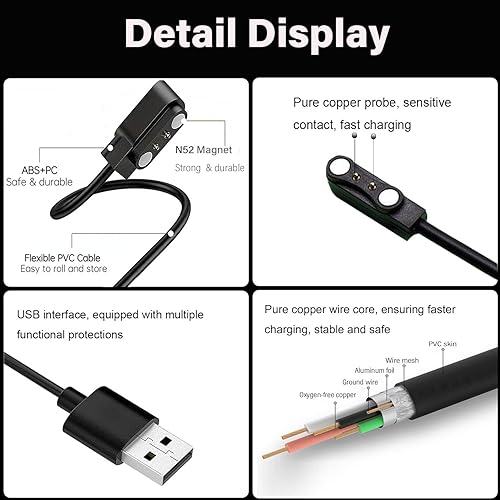Miniatura 4 de Cargador de reloj inteligente de 0.157 pulgadas, cargador universal magnético fuerte, cable de carga USB para relojes inteligentes con certificación