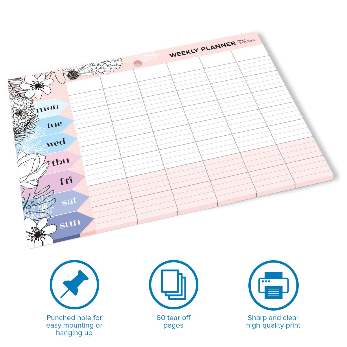 Weekly Planner Pad Tear Off Sheets / 60Page A4 Organiser Pad to Plan Your Weekly Timetable